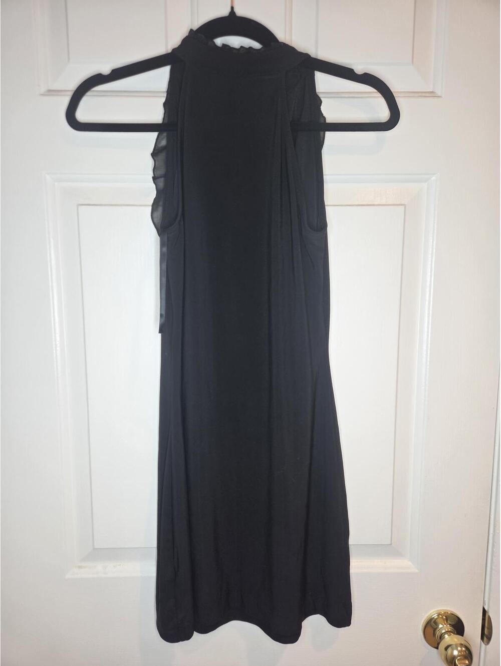 White House Black Market Black Sleeveless Ruffle Neck Knit mini dress XXS - Picture 10 of 11